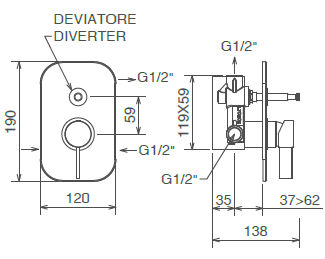 disegno tecnico miscelatore doccia la torre taya